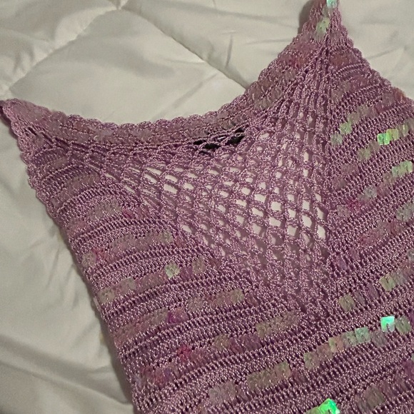 Vintage Y2K Purple Crochet Top with Sequin Accents - Picture 9 of 10